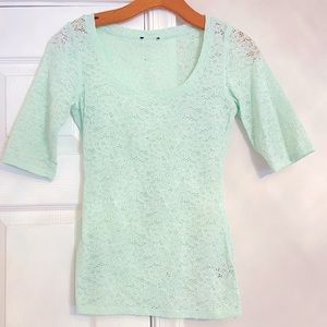 Express small stretchy lace tee s mint green top